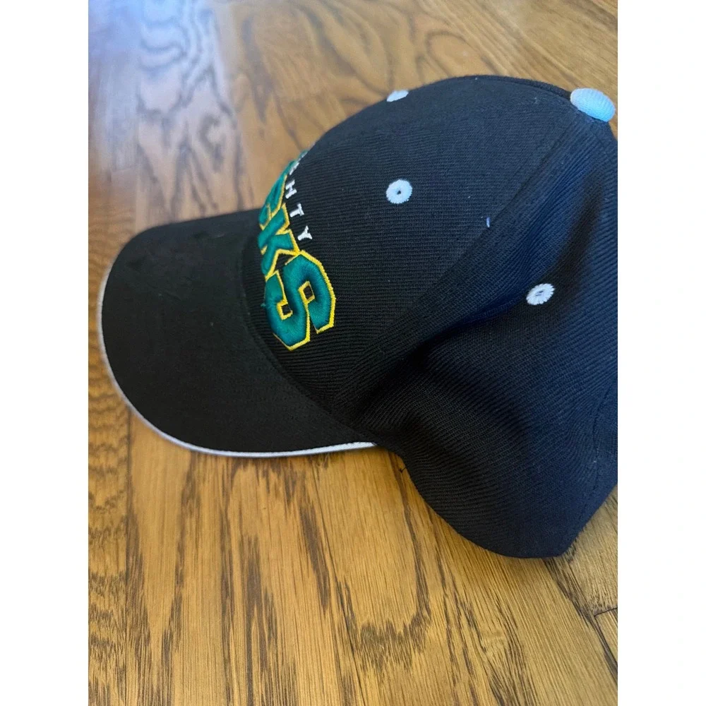 Vintage Mighty Ducks NHL Hat Drew Pearson Black Adjustable Strapback Cap Mens